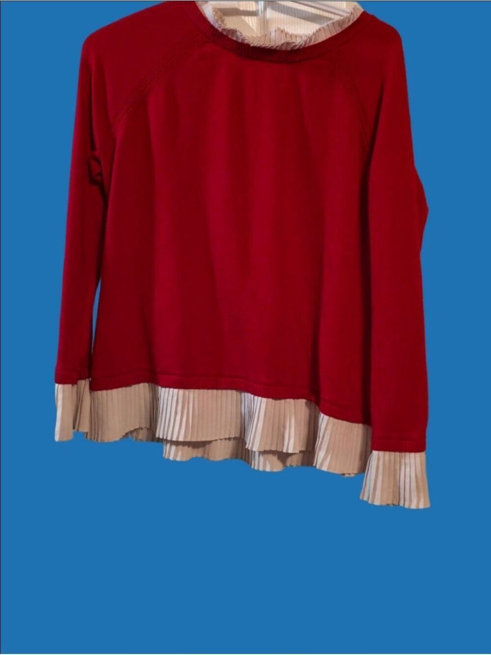 4/$67 Deal! Vintage Vila Milano Red Sweater with Pleated Cream Trim